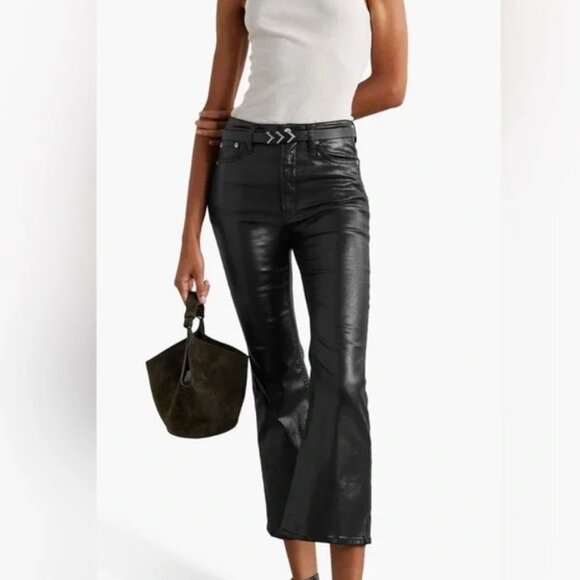 RAG & BONE (NWOT) Casey High-Rise Ankle Flare - Coated Black - Picture 3 of 5